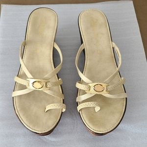 Made in Italy,  Women's wedge sandals.  Gold and brown. Size 8